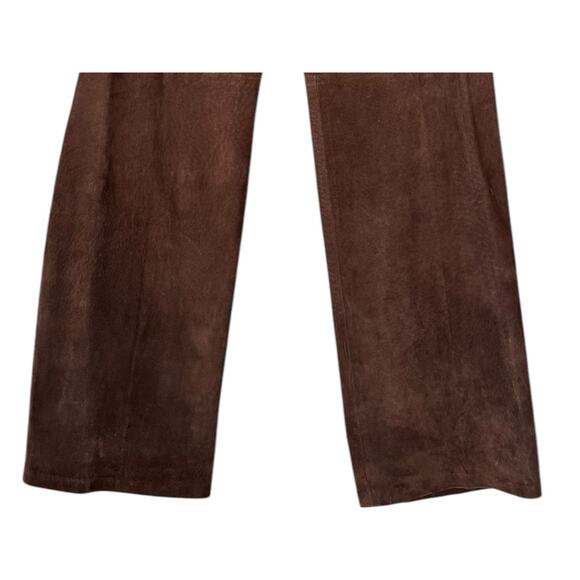 Vintage Pig Suede Leather Pants Chocolate Brown Pleated Straight Leg Size 6-8 - Picture 6 of 10